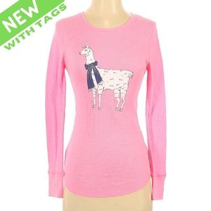 NWT S Cute Bright Pink Llama Thermal Long Sleeve